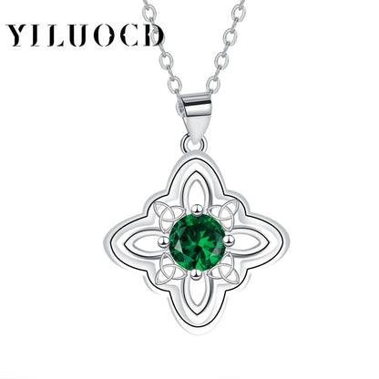 925 Thai Silver Classic Witch Knot Necklace Green zircon White