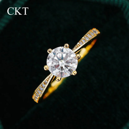 CKT 100% Real 18k Gold Ring Moissanite 1ct With Certificate Luxury Wedding Jewelry For Women Summer Engagement Gift Non Tarnish