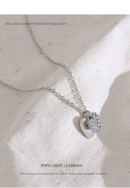 NiNice Necklaces for Women 316L Stainless Steel Original Double Layered Heart-Shaped Cubic Zirconia Pendant Romantic Engagement