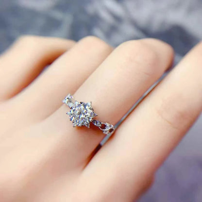 18K Gold Plated 925 Silver Moissanite Wedding Ring for Women 6.5mm 1ct D Color Moissanite Ring for Engagement