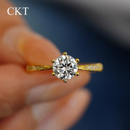 CKT 100% Real 18k Gold Ring Moissanite 1ct With Certificate Luxury Wedding Jewelry For Women Summer Engagement Gift Non Tarnish