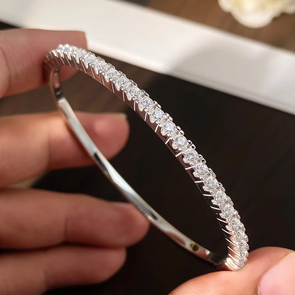 KNOBSPIN Moissanite Bangles for Women All 2.5mm D VVS1 Lab Diamond Bracelets 925 Sterling Silver Bracelet Wedding Birthday Gift