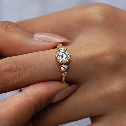 French light luxury 9999 24K real gold ring moissanite women's fashion versatile ring tail Accessories Wedding Jewelry
