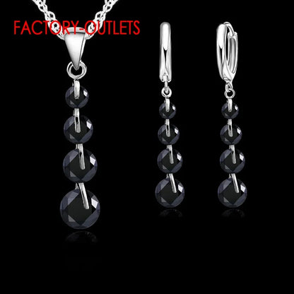 925 Sterling Silver Pendant Necklace Hoop Earrings Set Fashion Jewelry Round CZ Crystal Women Girls Engagement Anniversary