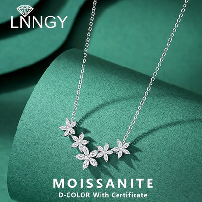 Lnngy Exquisite Moissanite Diamond Necklace for Women Pure 925 Sterling Silver Flower Pendant Necklaces 2025 Trend Jewelry