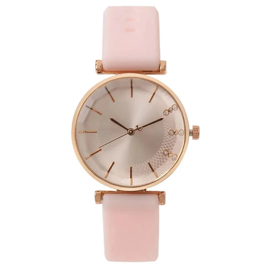 Fashion Simple With Diamonds Ladies Quartz Watches Pink CHINA