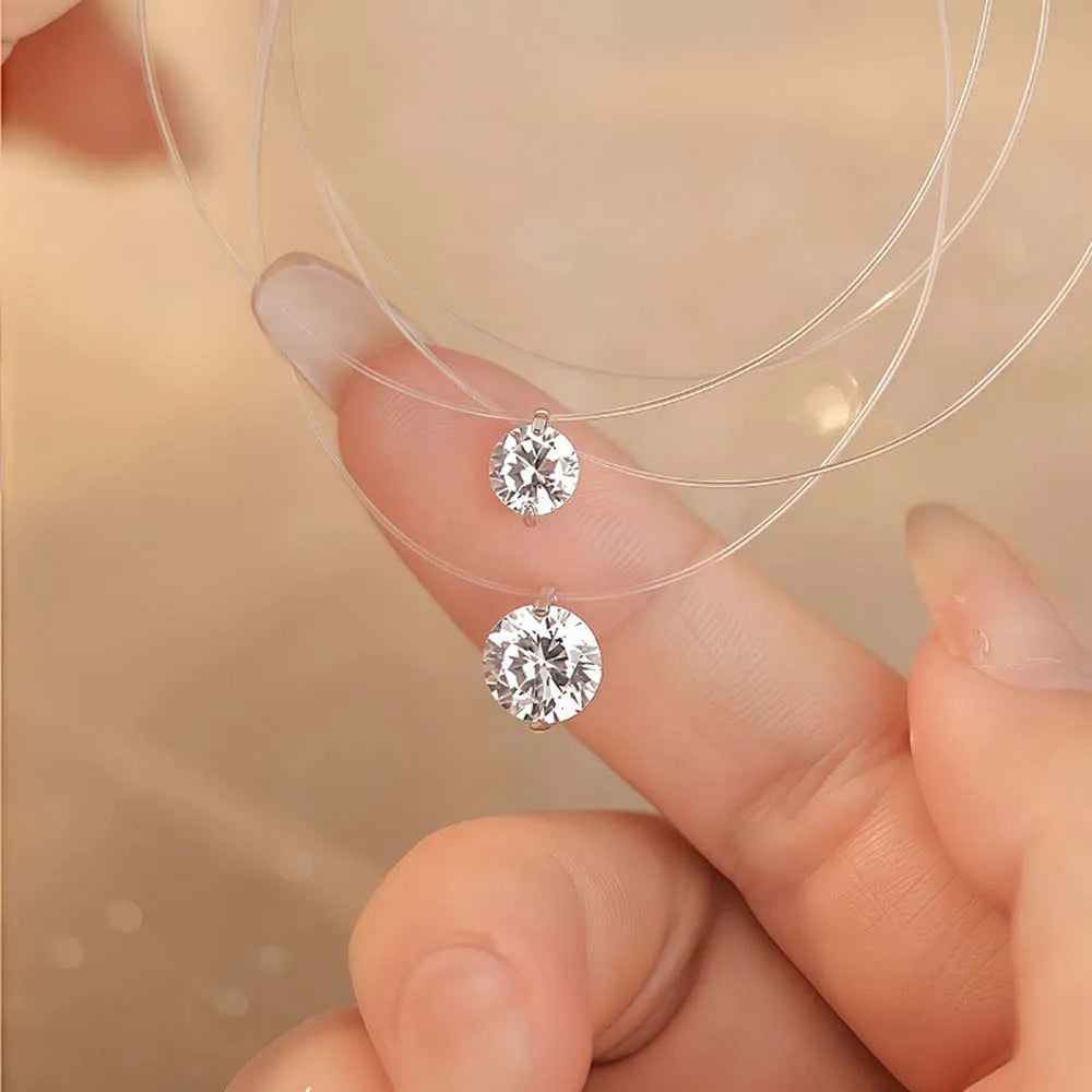 6.5/9mm Transparent Fishing Line Moissanite Necklace 925 Sterling Silver Choker Women Classic Engagement Wedding Diamond Jewelry