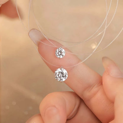 6.5/9mm Transparent Fishing Line Moissanite Necklace 925 Sterling Silver Choker Women Classic Engagement Wedding Diamond Jewelry