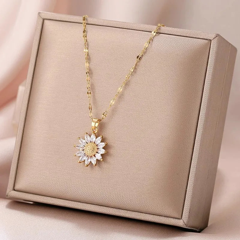 Elegant sunflower necklace celebrates love and loyalty.