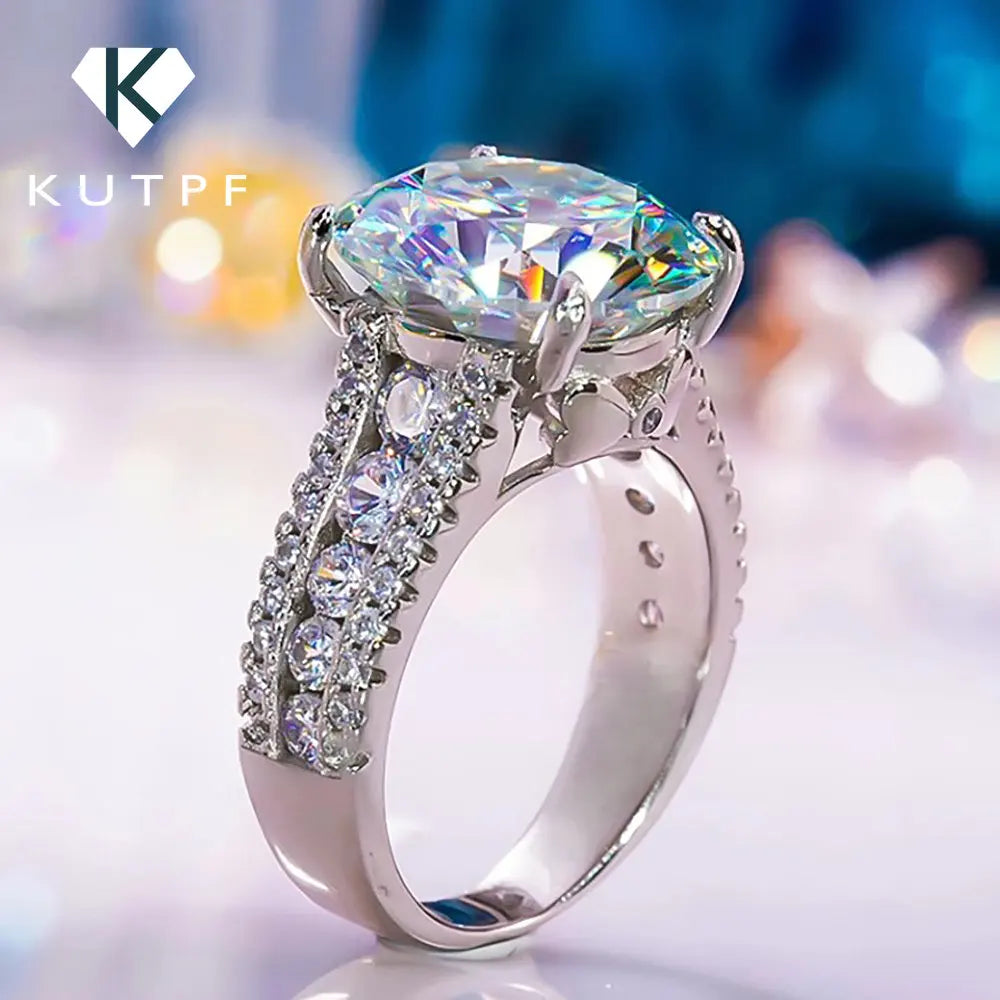 Luxury 10Carat Large Moissanite Diamond Ring 925 Silver Plated 18K Gold Eternity Engagement Ring  for Women Wedding Bridal Band