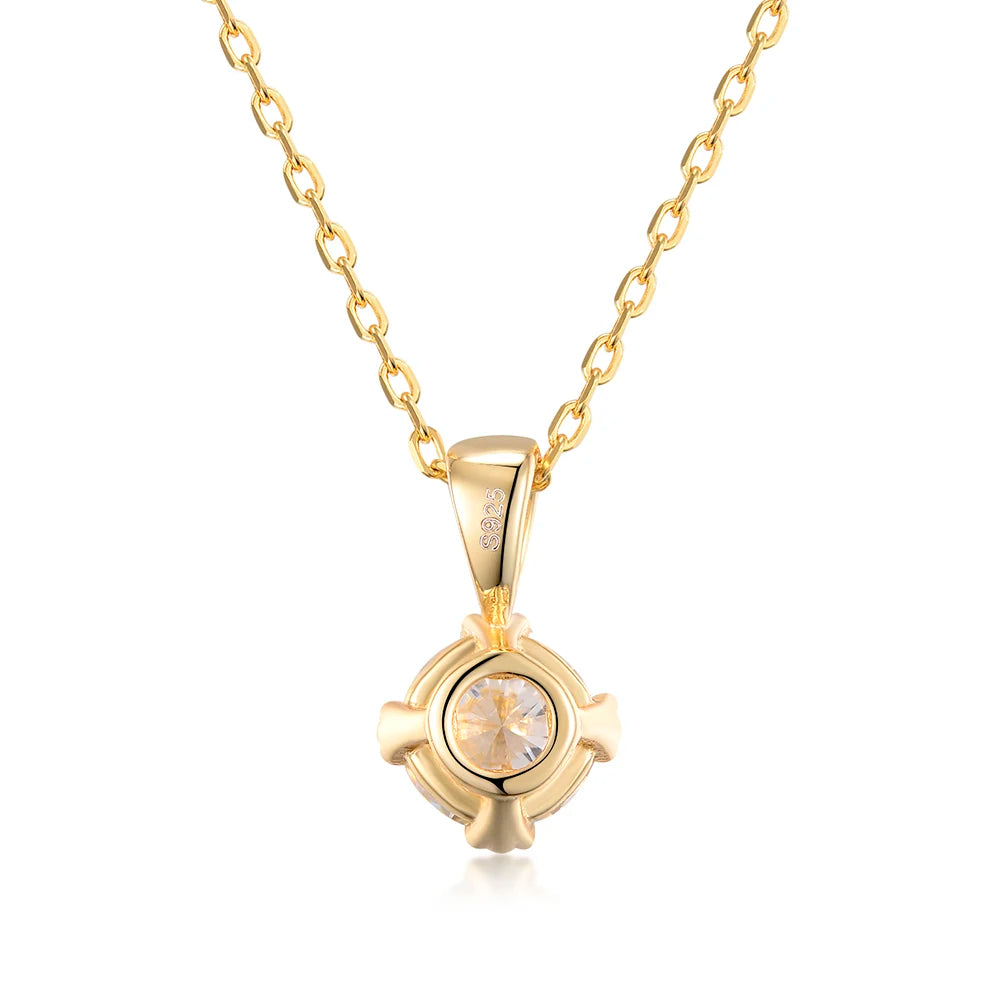 Women's 1 Carat 6.5mm EF Round Moissanite Necklace D Color Diamond Silver Plated Pendants Fine Jewelry Wedding Engagement Gift