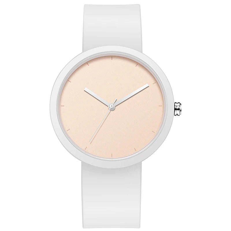 Minimalism Watch For Women 41mm Case with PVD Finish Rubber Strap WHITE