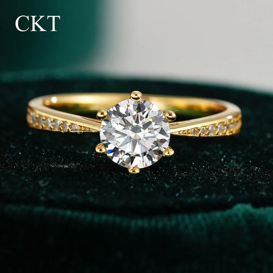 CKT 100% Real 18k Gold Ring Moissanite 1ct With Certificate Luxury Wedding Jewelry For Women Summer Engagement Gift Non Tarnish