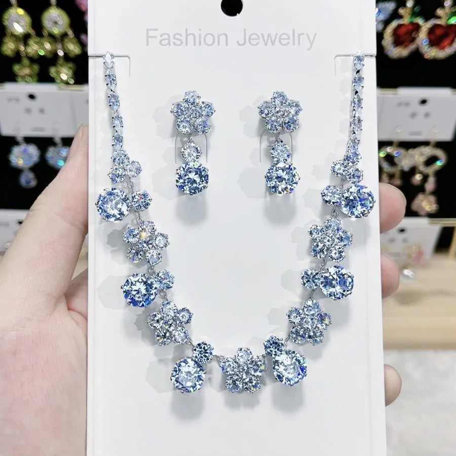 Trendy Heart Pendant Necklace Earrings For Women Engagement Fashion Jewelry Set Bridal Wedding Chokers Party Accessories Gifts