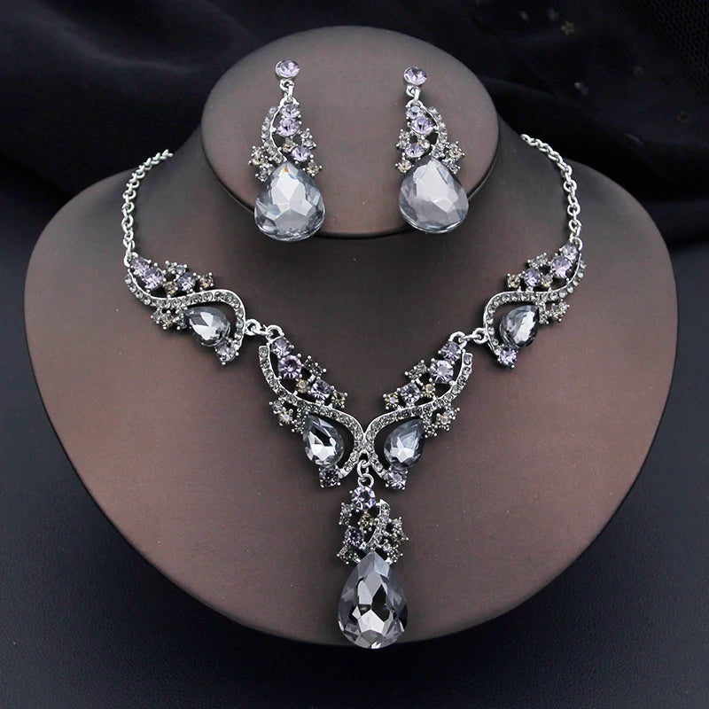 Elegant Fashion Necklace Sets for Women Party Birthday Green Choker Necklace Earrings Set Wedding Dress Bridal Jewelry Sets