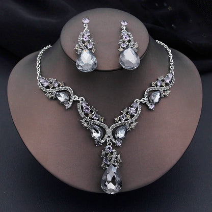 Elegant Fashion Necklace Sets for Women Party Birthday Green Choker Necklace Earrings Set Wedding Dress Bridal Jewelry Sets