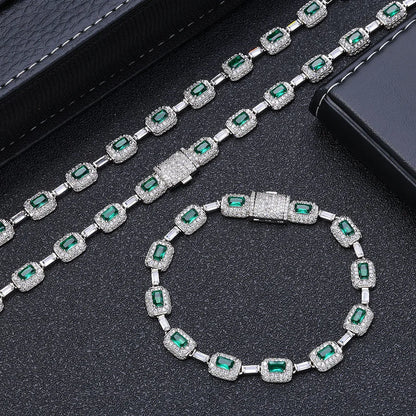 Fashion Exquisite Color Green Crystal Inlaid Ladies Charm Tennis Necklace Engagement Wedding Couple Jewelry