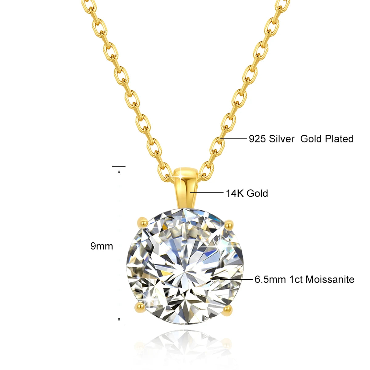 Classic 4 Claws 14k Gold Necklace 1ct 2ct 3ct AU585 K Gold Pendant Luxury Wedding Gift Jewelry With Certificate Factory Price