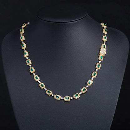 Fashion Exquisite Color Green Crystal Inlaid Ladies Charm Tennis Necklace Engagement Wedding Couple Jewelry