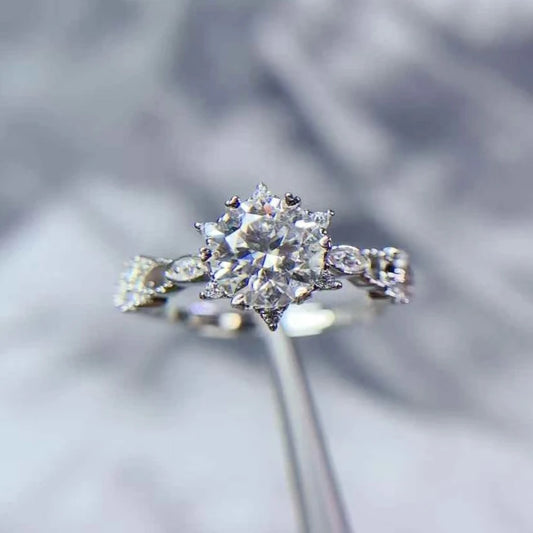 18K Gold Plated 925 Silver Moissanite Wedding Ring for Women 6.5mm 1ct D Color Moissanite Ring for Engagement