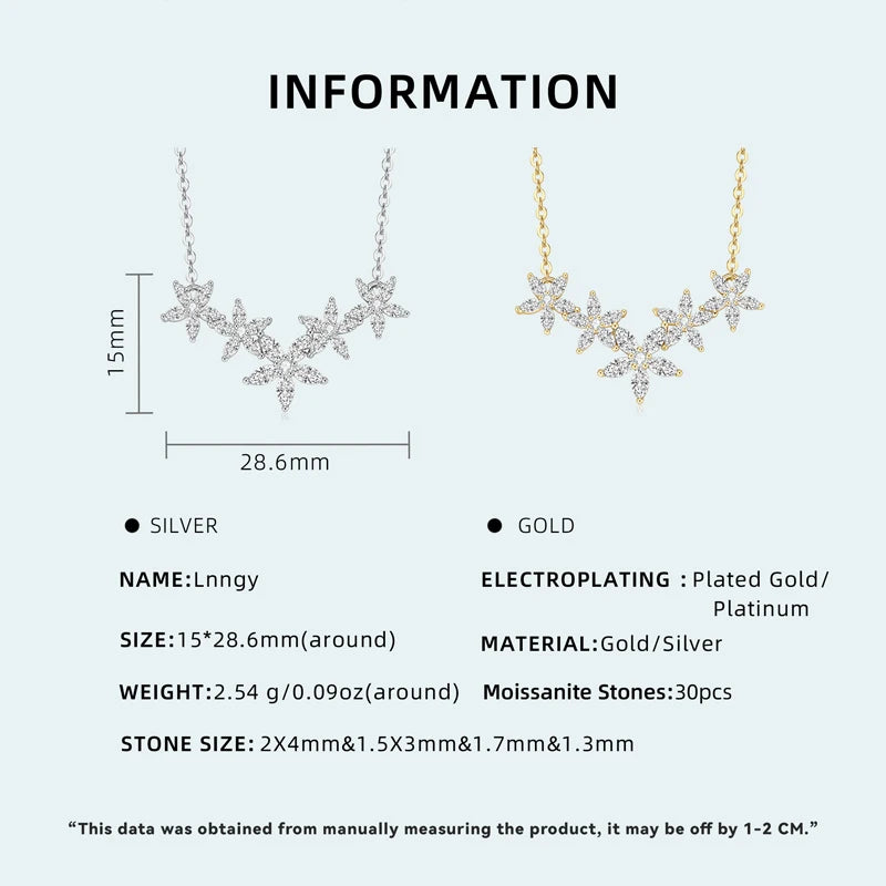 Lnngy Exquisite Moissanite Diamond Necklace for Women Pure 925 Sterling Silver Flower Pendant Necklaces 2025 Trend Jewelry