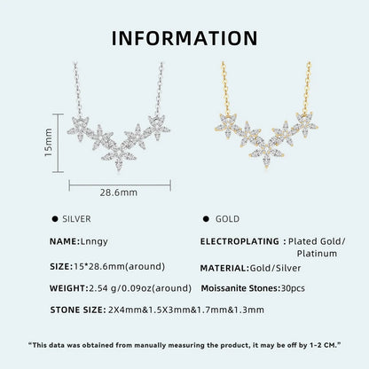 Lnngy Exquisite Moissanite Diamond Necklace for Women Pure 925 Sterling Silver Flower Pendant Necklaces 2025 Trend Jewelry