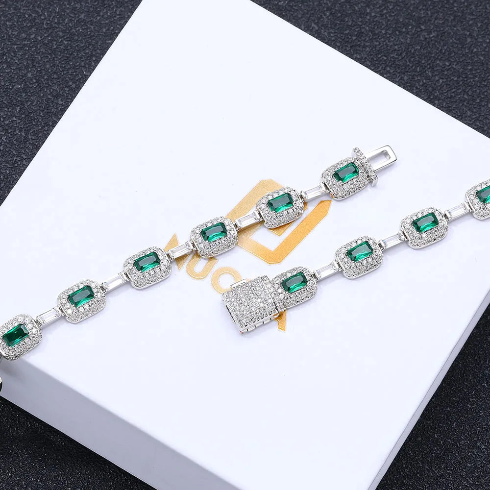 Fashion Exquisite Color Green Crystal Inlaid Ladies Charm Tennis Necklace Engagement Wedding Couple Jewelry