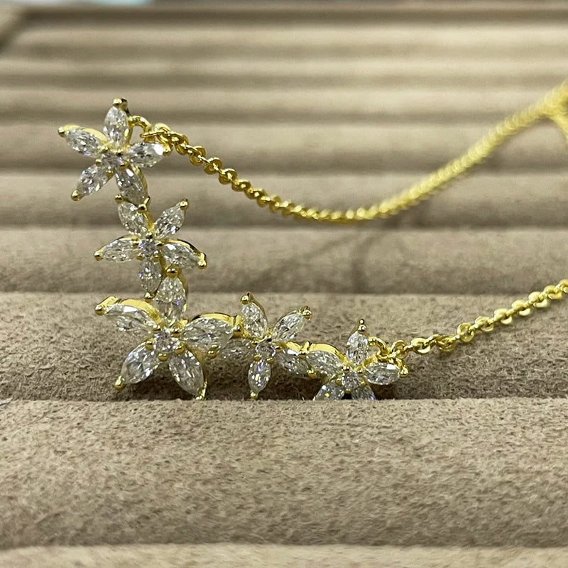 Lnngy Exquisite Moissanite Diamond Necklace for Women Pure 925 Sterling Silver Flower Pendant Necklaces 2025 Trend Jewelry