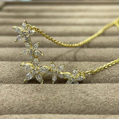 Lnngy Exquisite Moissanite Diamond Necklace for Women Pure 925 Sterling Silver Flower Pendant Necklaces 2025 Trend Jewelry