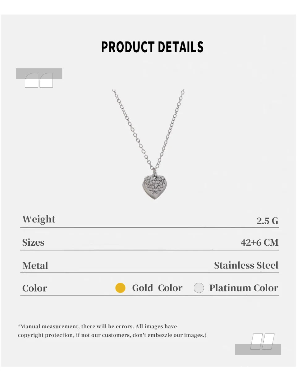 NiNice Necklaces for Women 316L Stainless Steel Original Double Layered Heart-Shaped Cubic Zirconia Pendant Romantic Engagement
