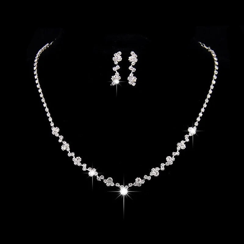 Classic Elegant Crystal Bridal Jewelry Set Shiny Rhinestone Fashion Wedding Dress Banquet Women's Necklace Earring Set