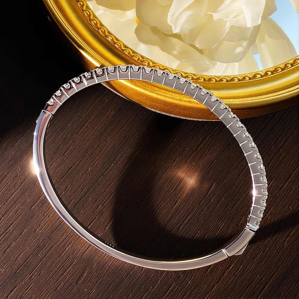 KNOBSPIN Moissanite Bangles for Women All 2.5mm D VVS1 Lab Diamond Bracelets 925 Sterling Silver Bracelet Wedding Birthday Gift