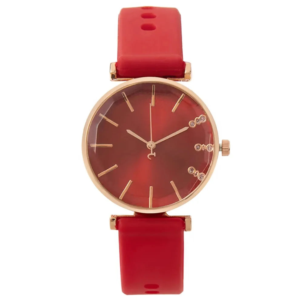 Fashion Simple With Diamonds Ladies Quartz Watches Red CHINA