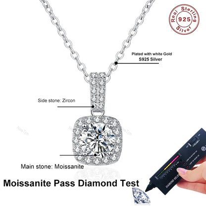 NeeTim 1ct 2ct Moissanite Pendant Necklace S925 Sterling Silver Sparkling Lab Diamond Chain for Women Engagement Fine Jewelry