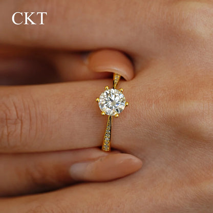 CKT 100% Real 18k Gold Ring Moissanite 1ct With Certificate Luxury Wedding Jewelry For Women Summer Engagement Gift Non Tarnish