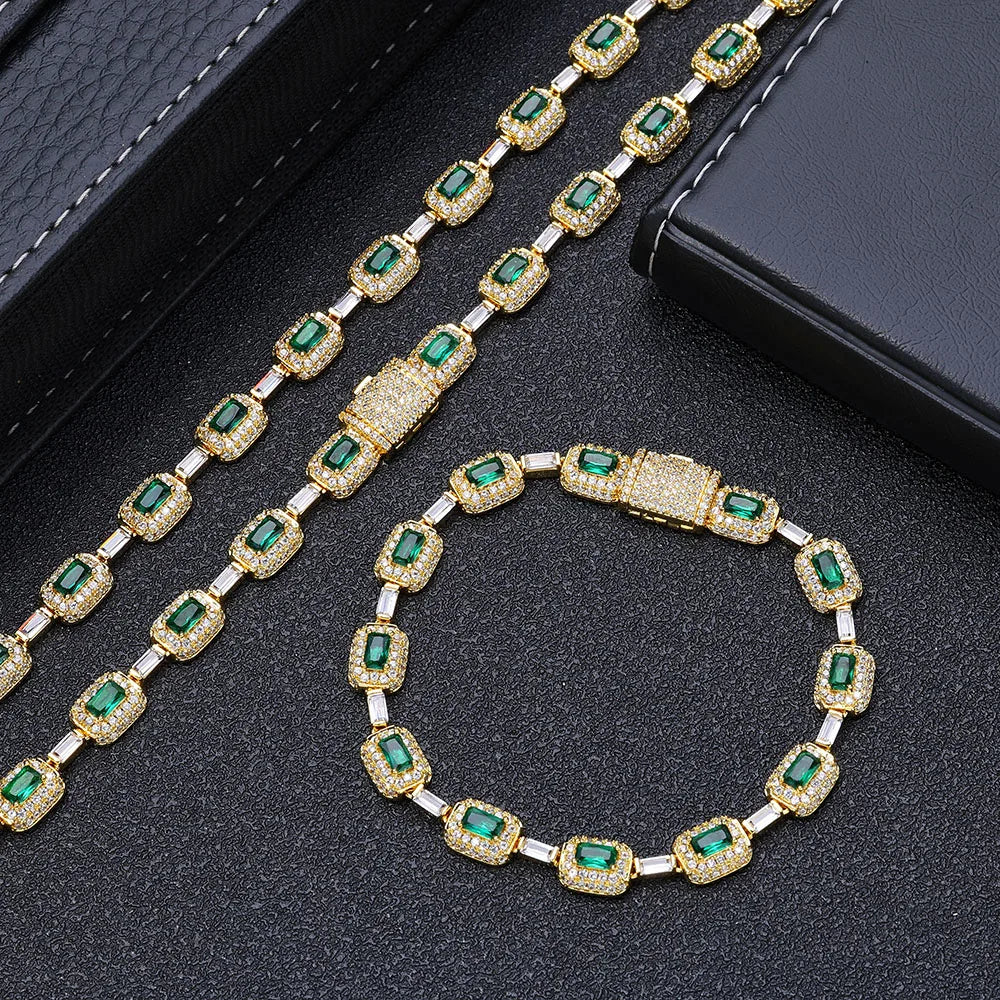 Fashion Exquisite Color Green Crystal Inlaid Ladies Charm Tennis Necklace Engagement Wedding Couple Jewelry