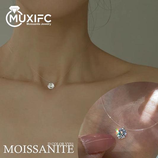 6.5/9mm Transparent Fishing Line Moissanite Necklace 925 Sterling Silver Choker Women Classic Engagement Wedding Diamond Jewelry