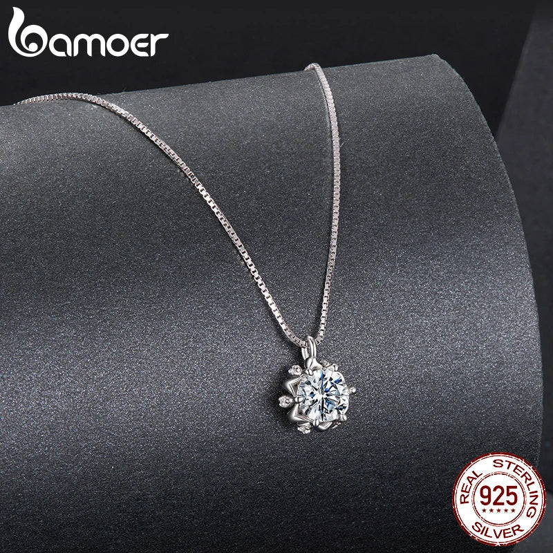 BAMOER 0.5CT Flower Buds Moissanite Necklace, 925 Sterling Silver Halo Pendant Necklace with Box Chain for Women Romantic Gift