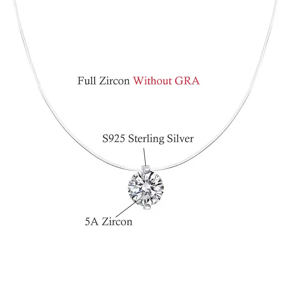 6.5/9mm Transparent Fishing Line Moissanite Necklace 925 Sterling Silver Choker Women Classic Engagement Wedding Diamond Jewelry