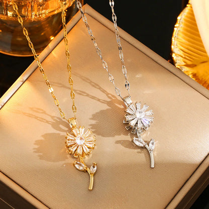 Elegant sunflower rotating necklace, engagement luxury jewelry gift exquisite starlight sparkling zircon necklace