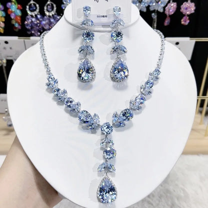 Trendy Heart Pendant Necklace Earrings For Women Engagement Fashion Jewelry Set Bridal Wedding Chokers Party Accessories Gifts