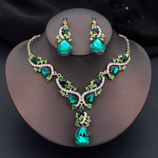 Elegant Fashion Necklace Sets for Women Party Birthday Green Choker Necklace Earrings Set Wedding Dress Bridal Jewelry Sets
