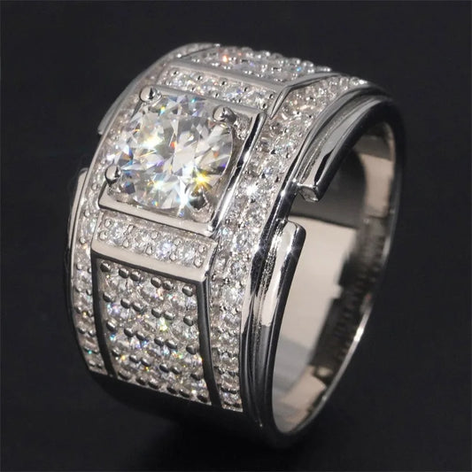 Luxury 1.5ct D Color Moissanite Wedding Ring Men 925 Sterling Silver Plated Platinum Mosan Diamond Engagement Rings Pass Tester