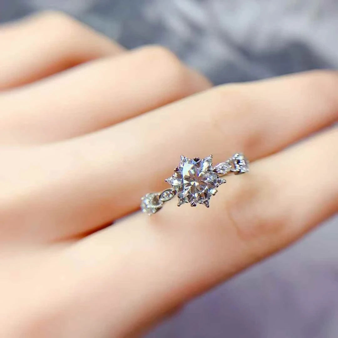 18K Gold Plated 925 Silver Moissanite Wedding Ring for Women 6.5mm 1ct D Color Moissanite Ring for Engagement