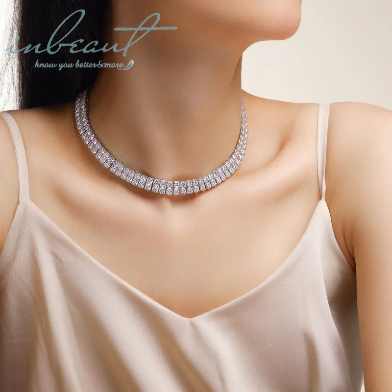 Silver 925 Original Brilliant Cut Diamond Test Past Double Rows 4mm D Color Moissanite Tennis Necklace for Women Fine Jewelry