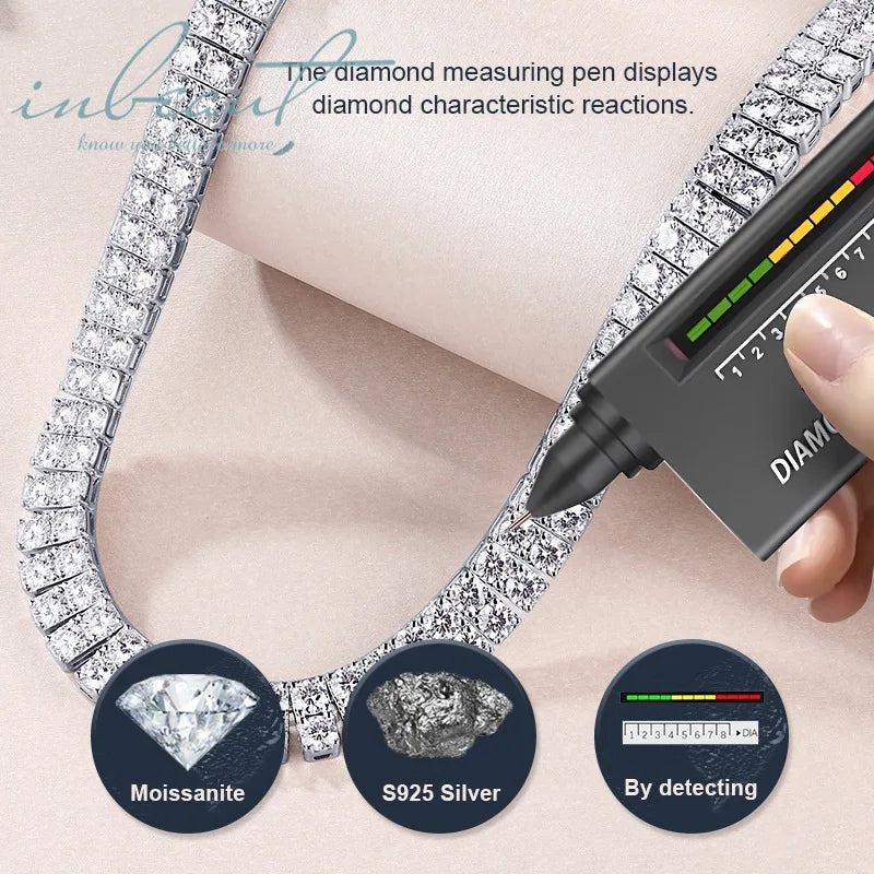 Silver 925 Original Brilliant Cut Diamond Test Past Double Rows 4mm D Color Moissanite Tennis Necklace for Women Fine Jewelry
