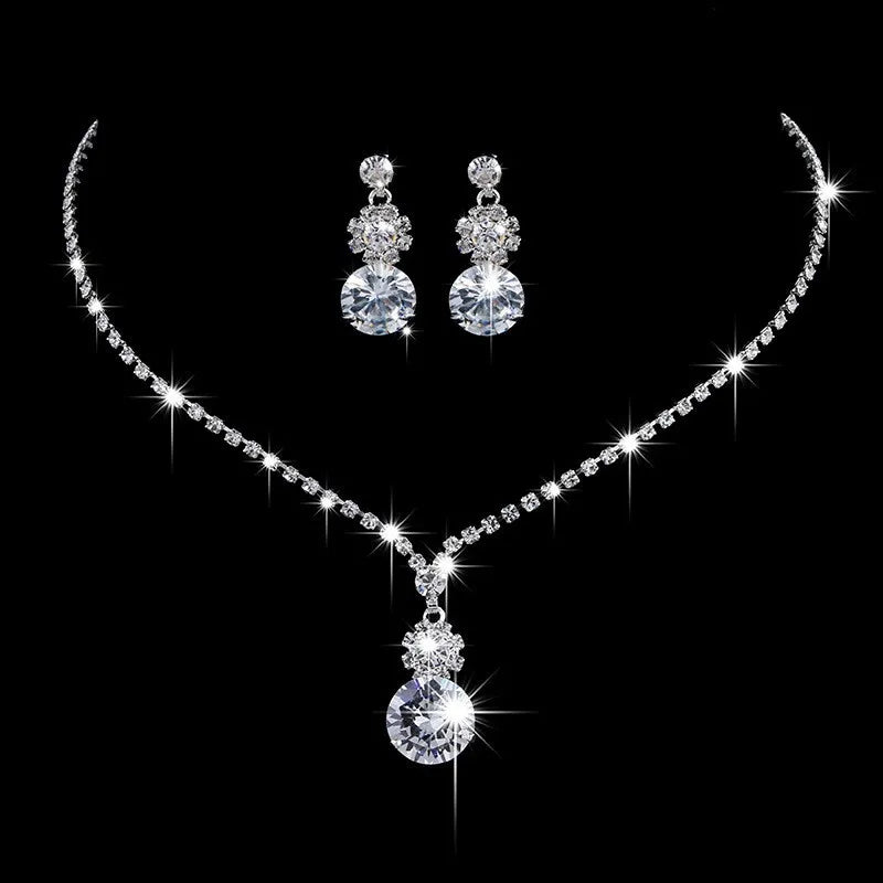 Classic Elegant Crystal Bridal Jewelry Set Shiny Rhinestone Fashion Wedding Dress Banquet Women's Necklace Earring Set