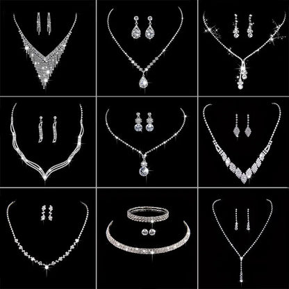 Classic Elegant Crystal Bridal Jewelry Set Shiny Rhinestone Fashion Wedding Dress Banquet Women's Necklace Earring Set
