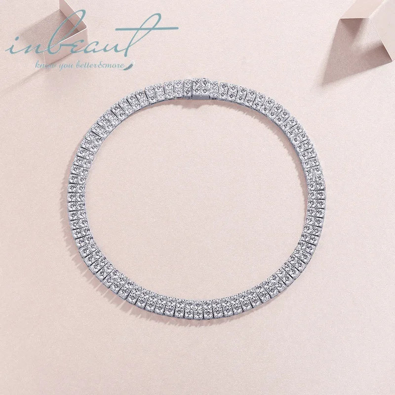Silver 925 Original Brilliant Cut Diamond Test Past Double Rows 4mm D Color Moissanite Tennis Necklace for Women Fine Jewelry