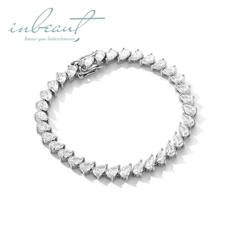 Silver 925 Original Brilliant Cut 0.5 Carat Diamond Test Past D Color VVS1 Water Drop Moissanite Tennis Bracelet Chain for Women